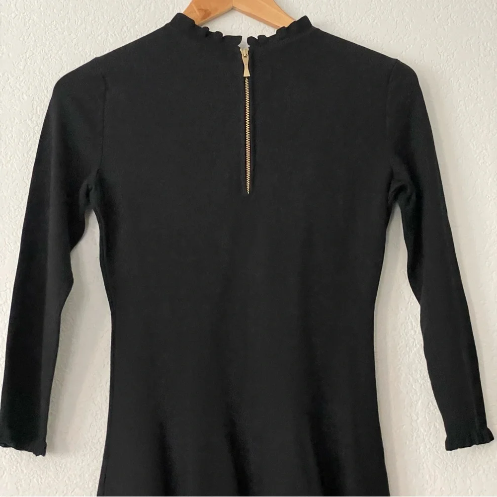Kate Spade Sweater Dress Knit Pointelle Ruffle Neck Sleeves Fit & Flare Classic